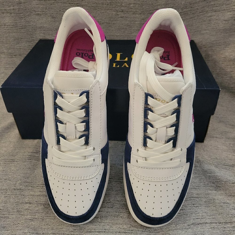 Mens Court Sneaker by Polo Ralph Lauren - White / Navy / Vivid Pink